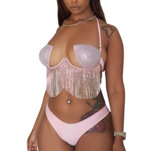 Custom rhinestone studded bralette swim set